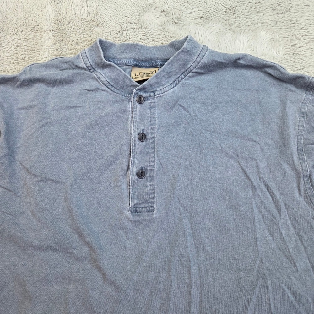 LL Bean Henley Shirt Mens M Reg Short Sleeve 3 Button Cotton Blue OGB61 Peru Blu